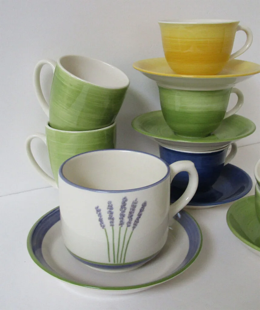 Lot De 2 Tasses Zeller Keramik - Décor Coq - Jaune - Avec Soucoupes