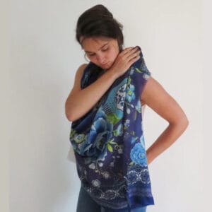 Scarf - Wool - Flower Design- Stunning Blue shades