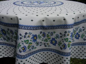 Le Cluny - Treated - Round Table cloth - Fayence Cream/Blue