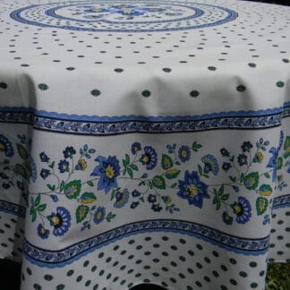 Le Cluny - Treated - Round Table cloth - Fayence Cream/Blue