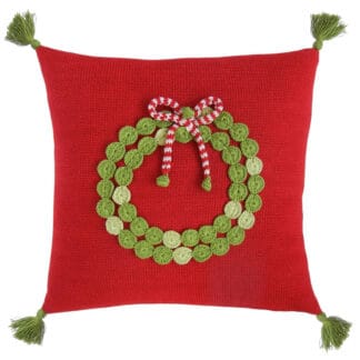 Red Christmas Pillow w/green Wreath - 14" Red Christmas Pillow w/green Wreath - 14"